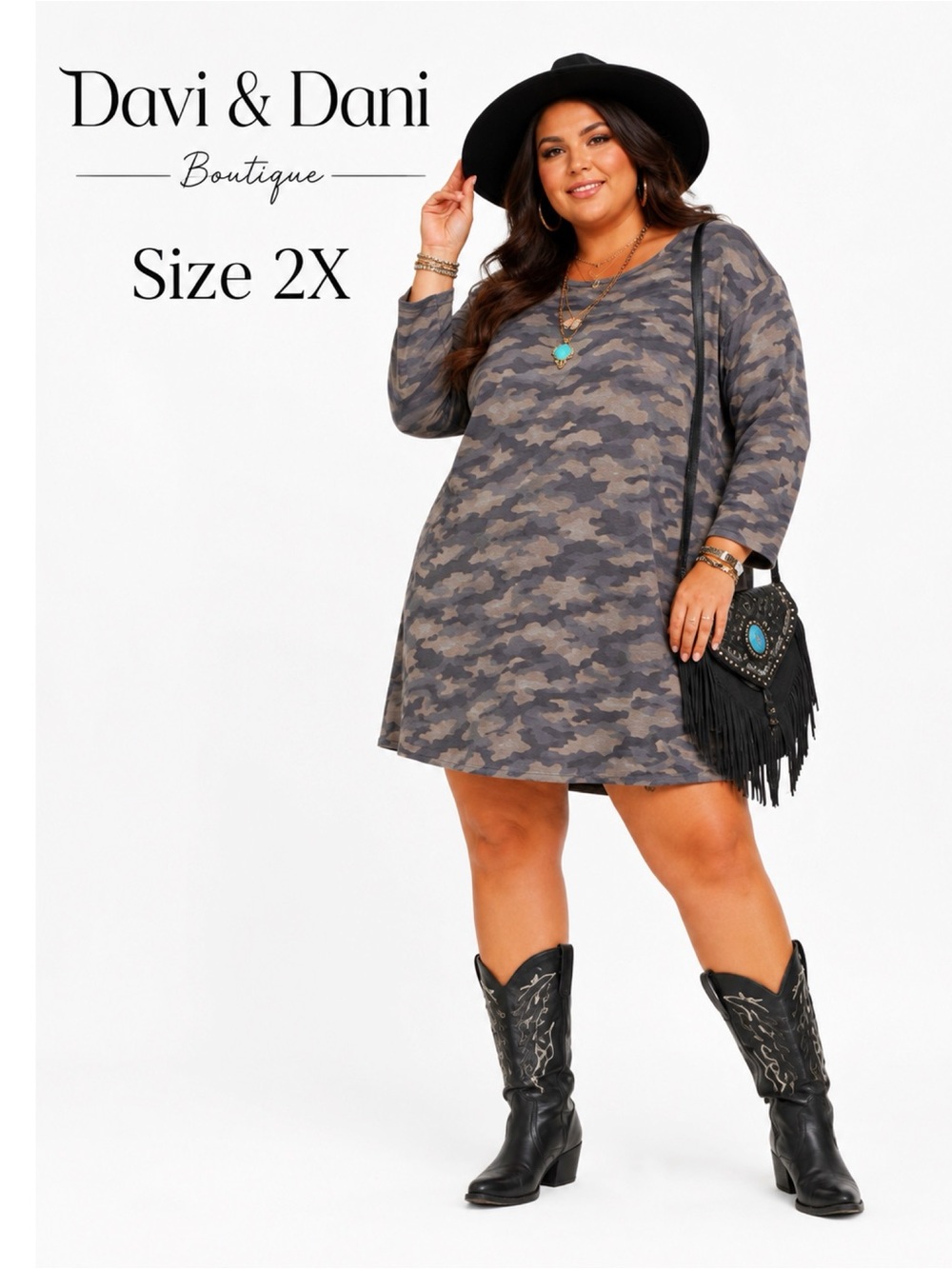 DAVI & DANI Boutique Camo Long Sleeve Sweater Dress Size 2X New!